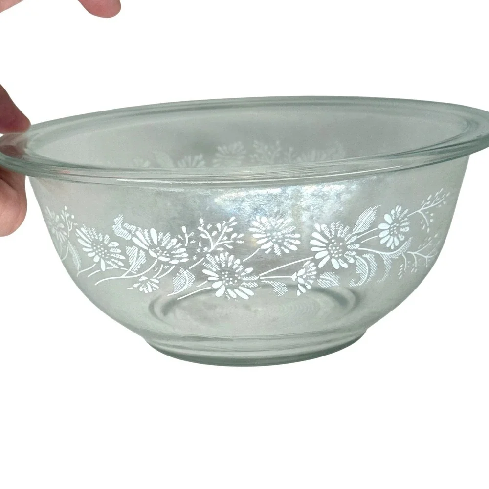 Vintage PYREX 322 Colonial Mist Clear White Daisy 1L Nesting Mixing Bowl 7 inch